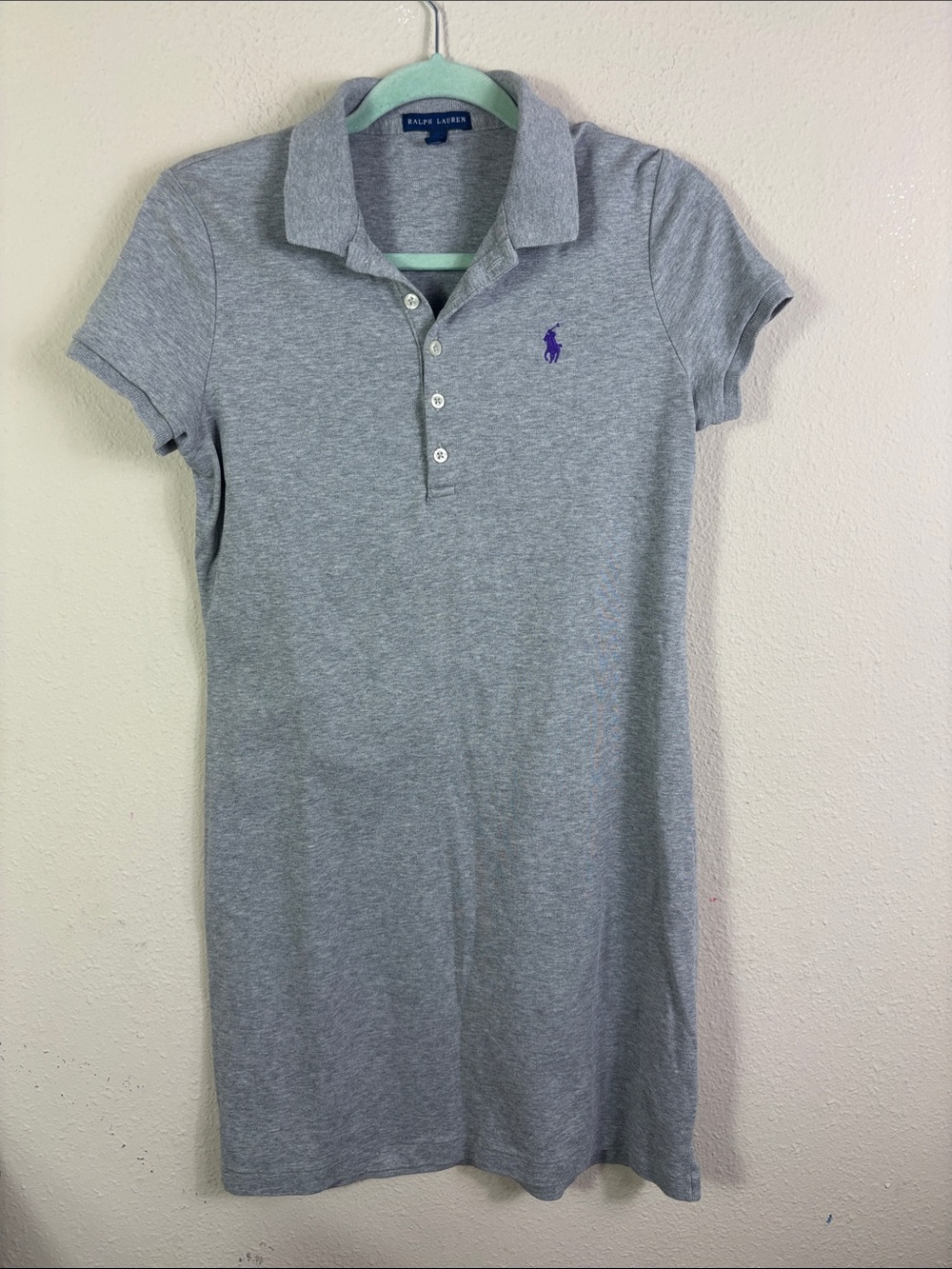 Ralph Lauren Partial Button Down Collared Mini Shirt Dress Grey size Medium - Picture 3 of 10